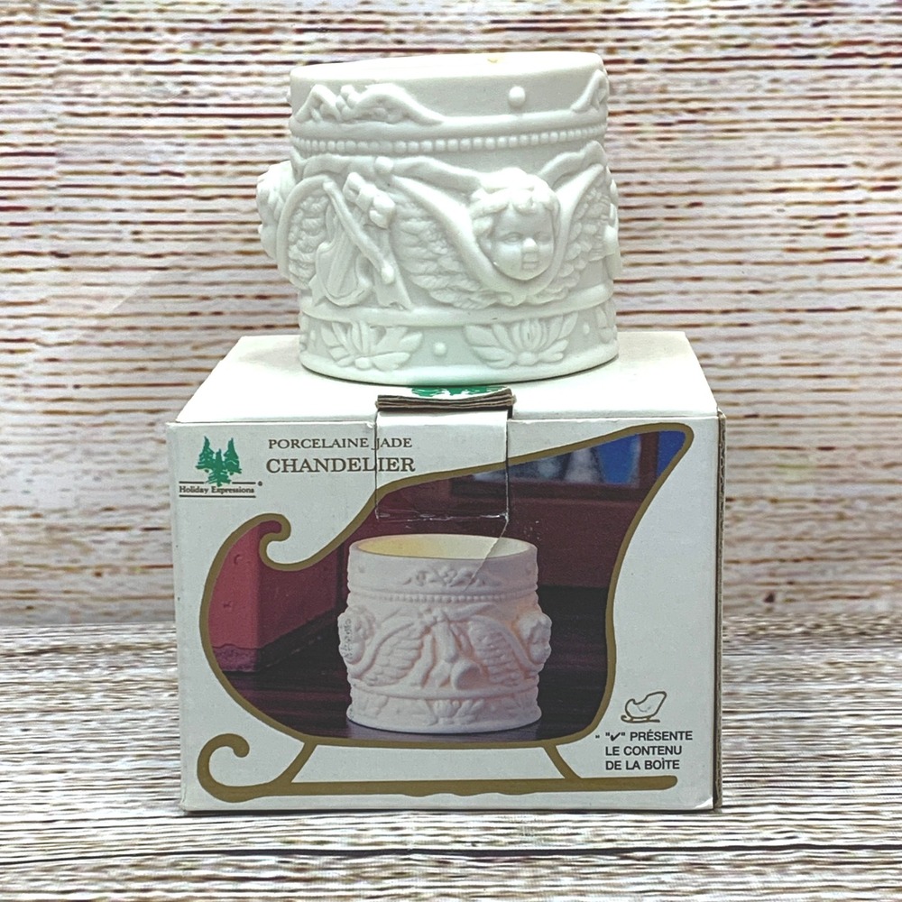 Holiday Expressions Porcelain Jade Chandelier Angel Candle Holder Unused in Box